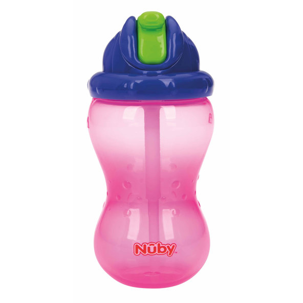 NUBY Hrnček netečúci se sklápacou slamkou a 360ml, 12 m+ červený