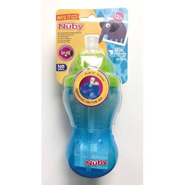 NUBY Hrnček netečúci se sklápacou slamkou a 360ml, 12 m+ červený