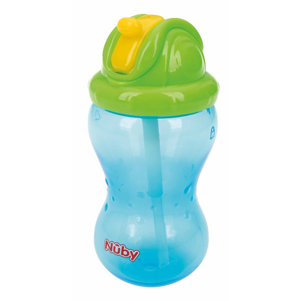NUBY Hrnček netečúci se sklápacou slamkou a 360ml, 12 m+ modrý