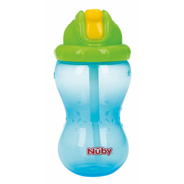 NUBY Hrnček netečúci se sklápacou slamkou a 360ml, 12 m+ modrý