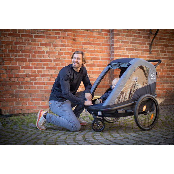 HAMAX Vozík dvojmiestny za bicykel vr. ramená + kočíkový set Avenida Twin - Olive Green, odpružený