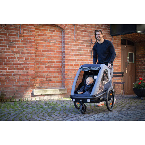 HAMAX Vozík dvojmiestny za bicykel vr. ramená + kočíkový set Avenida Twin - Modrá, odpružený