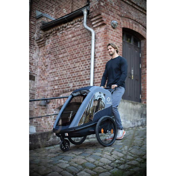 HAMAX Vozík dvojmiestny za bicykel vr. ramená + kočíkový set Avenida Twin - Modrá, odpružený