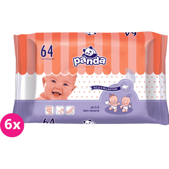 6x BELLA PANDA Vlhčené ubrousky 64 ks