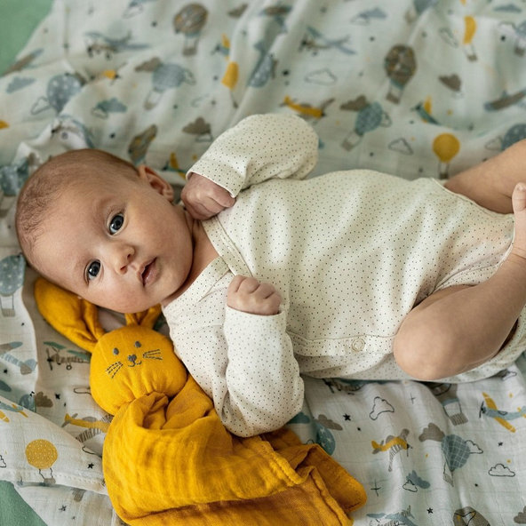 PETITE&MARS Maznáčik bambusový mušelínový Hugo Misty Green 0m+