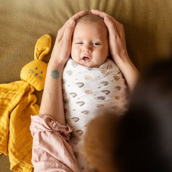 PETITE&MARS Sada plienok bambusová mušelínová 2ks Misty Rose Rainbow, 120 x 120 cm