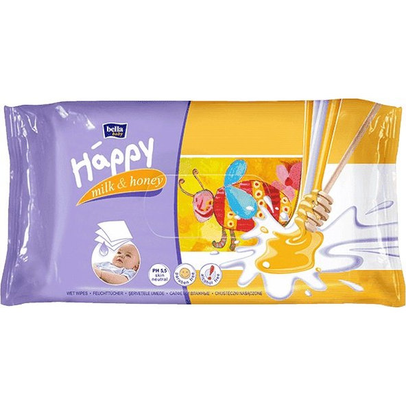6x BELLA HAPPY BABY Vlhčené ubrousky mléko a med 64 ks