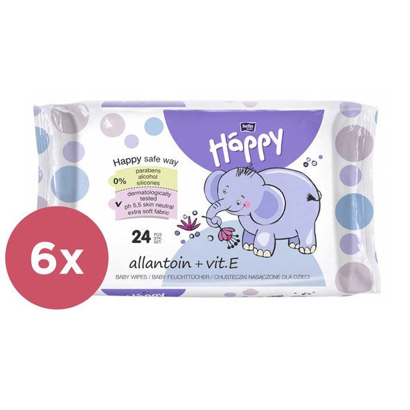 6x BELLA HAPPY BABY Vlhčené ubrousky s vitamínem E 24 ks