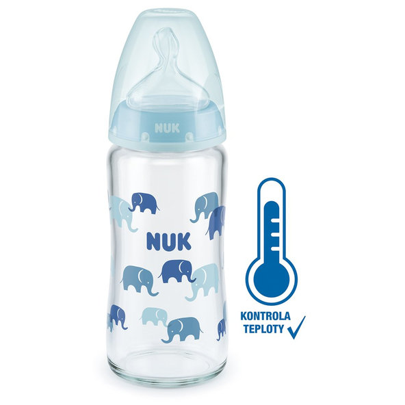 NUK FC+ Fľaša sklenená s kontrolou teploty 240 ml - modrá