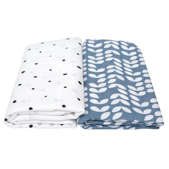 MOTHERHOOD Prikrývka a zavinovačka bavlnená mušelínová Premium 2 ks Blue Classics 100x120 cm