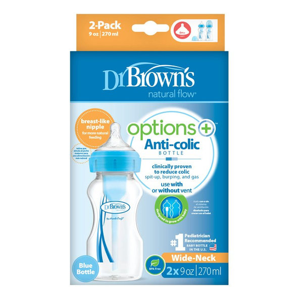 DR.BROWN'S Fľaša antikolik Options+ široké hrdlo 2x270 ml plast, modrá