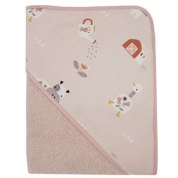 EKO Osuška na kúpanie s kapucňou bavlnená My farm Powder pink 100x100 cm