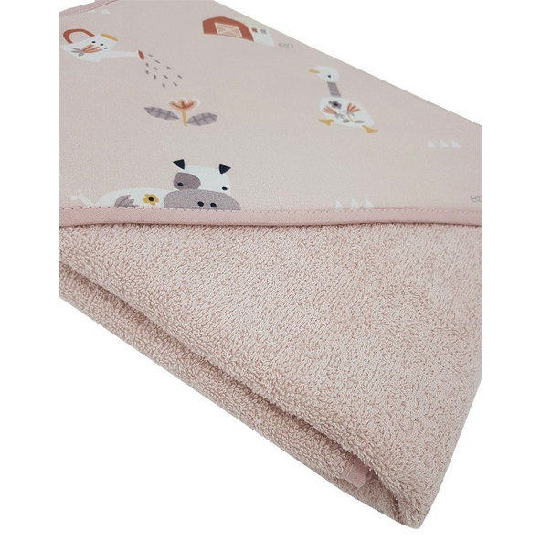 EKO Osuška na kúpanie s kapucňou bavlnená My farm Powder pink 100x100 cm