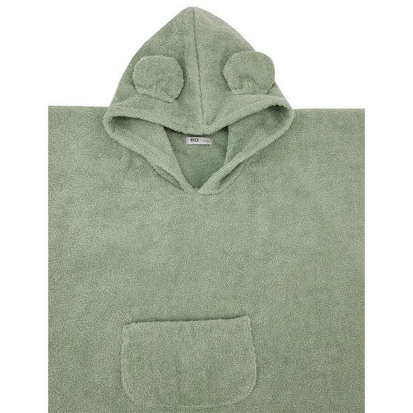 EKO Pončo bavlnené s kapucňou a uškami Olive green 75x120 cm