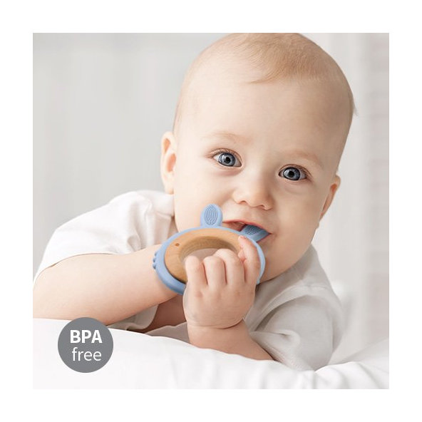 BABYONO Hryzačka dreveno-silikónová Bunny