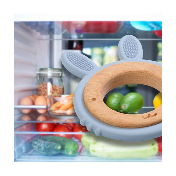 BABYONO Hryzačka dreveno-silikónová Bunny