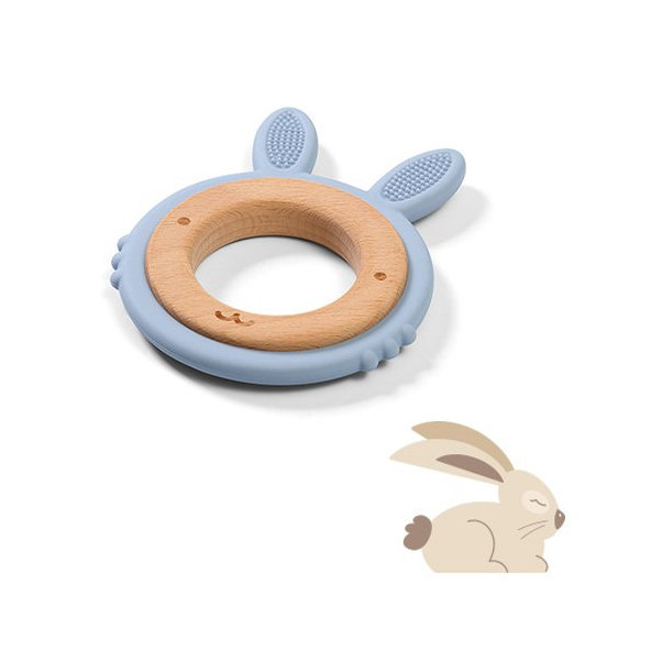 BABYONO Hryzačka dreveno-silikónová Bunny