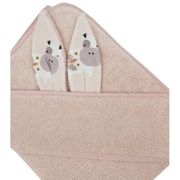 EKO Osuška na kúpanie s uškami bavlnená My Farm Powder pink 100x100 cm