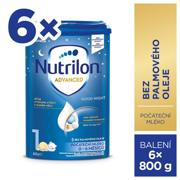 6x NUTRILON 1 Advanced Good Night počiatočné dojčenské mlieko od narodenia 800 g