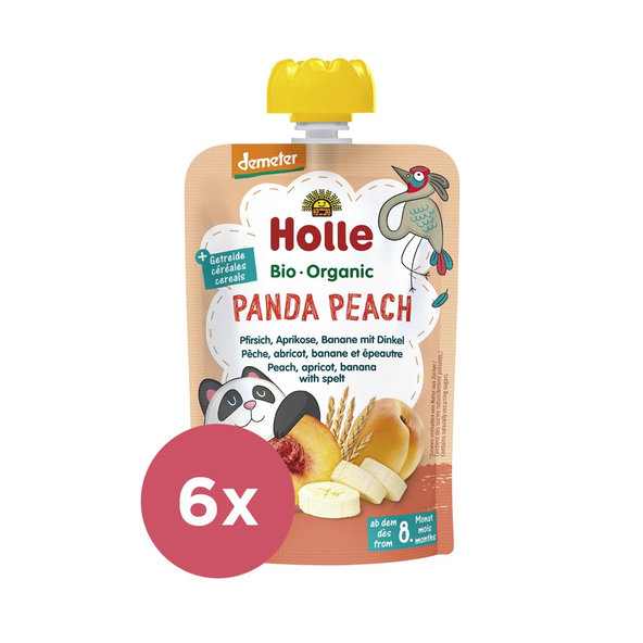 6x HOLLE Panda Peach Bio pyré broskyňa marhuľa banán špalda 100 g (8+)