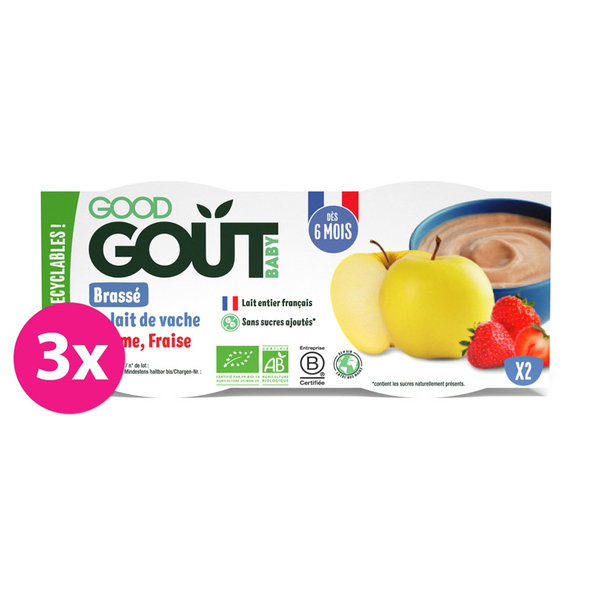 3x GOOD GOUT BIO Dezert jahodový s jablkom (2x100 g), 6m+