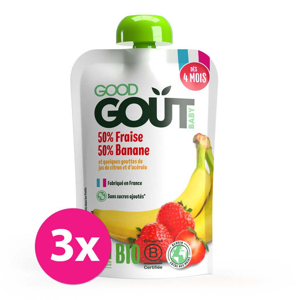 3x GOOD GOUT BIO Ovocné pyré bez lepku Jahoda a banán 120 g