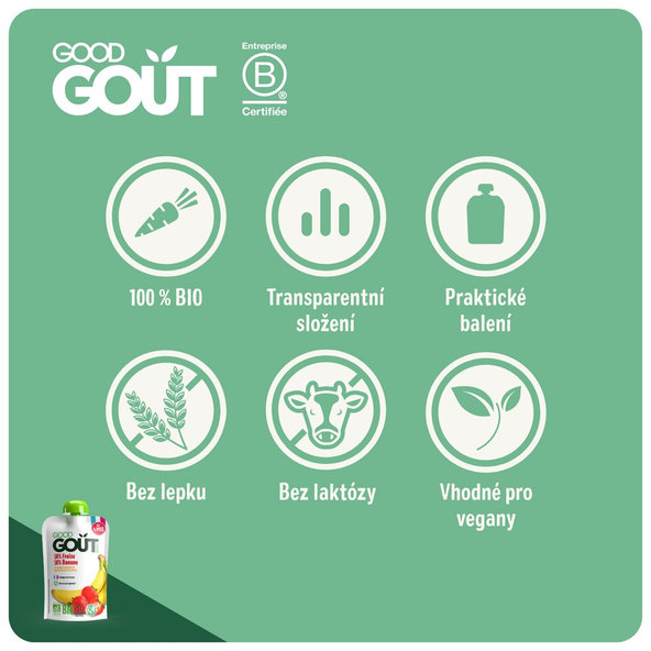 3x GOOD GOUT BIO Ovocné pyré bez lepku Jahoda a banán 120 g