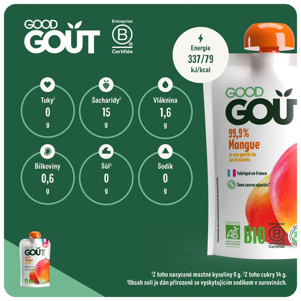 3x GOOD GOUT BIO Kapsička ovocná Mango 120 g, 4m+