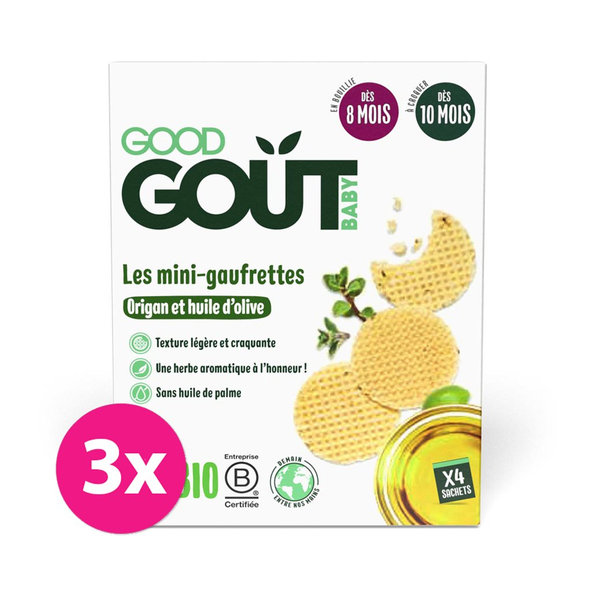 3x GOOD GOUT BIO Wafle s oreganom a olivovým olejom (24 g), 8m+