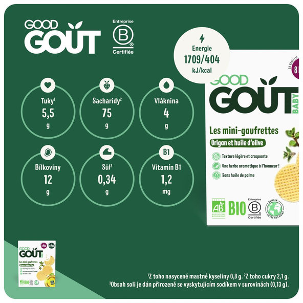 6x GOOD GOUT BIO Wafle s oreganom a olivovým olejom (24 g), 8m+