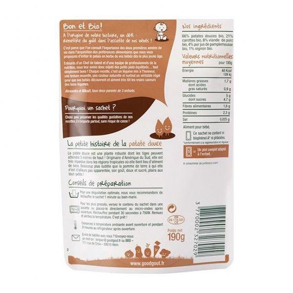 GOOD GOUT BIO Sladké zemiaky s bravčovým mäsom 190 g