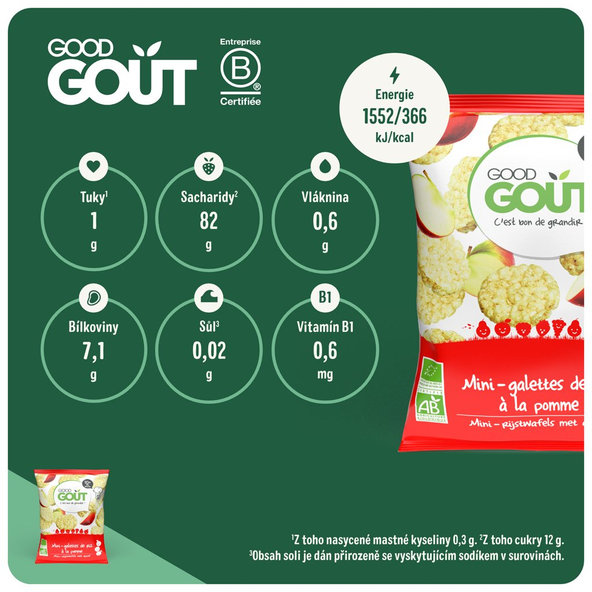 GOOD GOUT BIO Mini rýžové koláčky s jablky 3x40 g