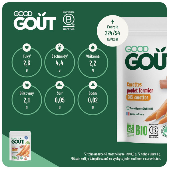 GOOD GOUT BIO Mrkev s farmářským kuřátkem 3x190 g