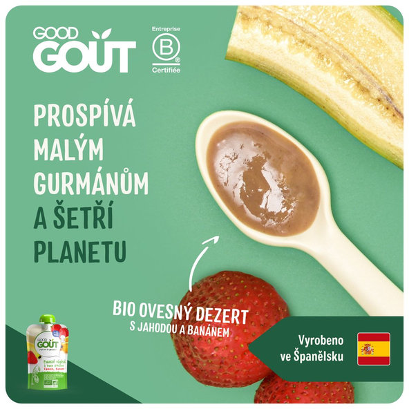GOOD GOUT BIO Ovesný dezert s jahodou a banánem 3x90 g