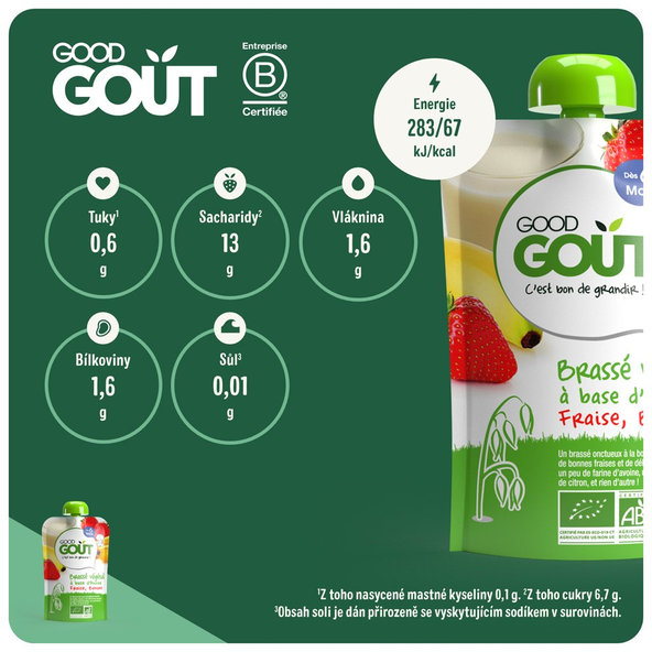 GOOD GOUT BIO Ovesný dezert s jahodou a banánem 3x90 g