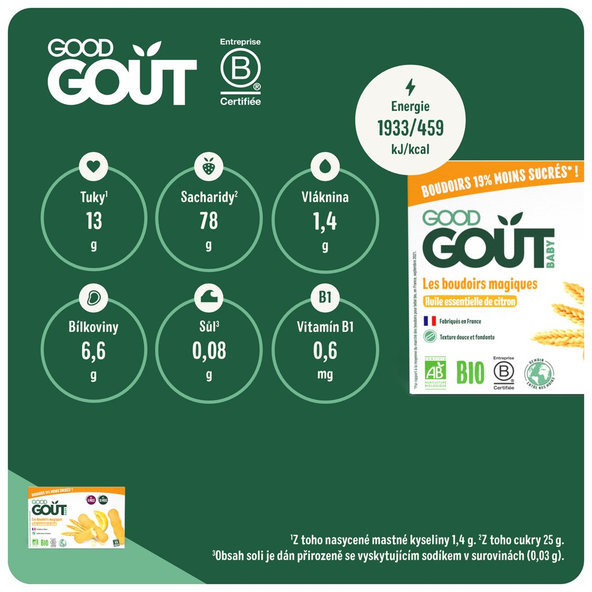 GOOD GOUT BIO Piškóty s esenciálnym citrónovým olejom (120 g), 8m+