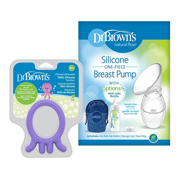 DR.BROWN'S Set Zberač materského mlieka + Hryzačka Flexees Friends chobotnica