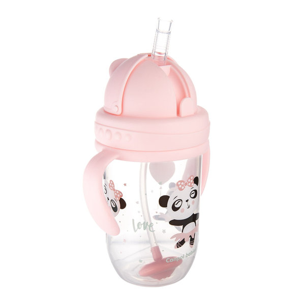 CANPOL BABIES Hrnček netečúci so slamkou so závažím 270 ml 6m+ Exotic Animals ružový