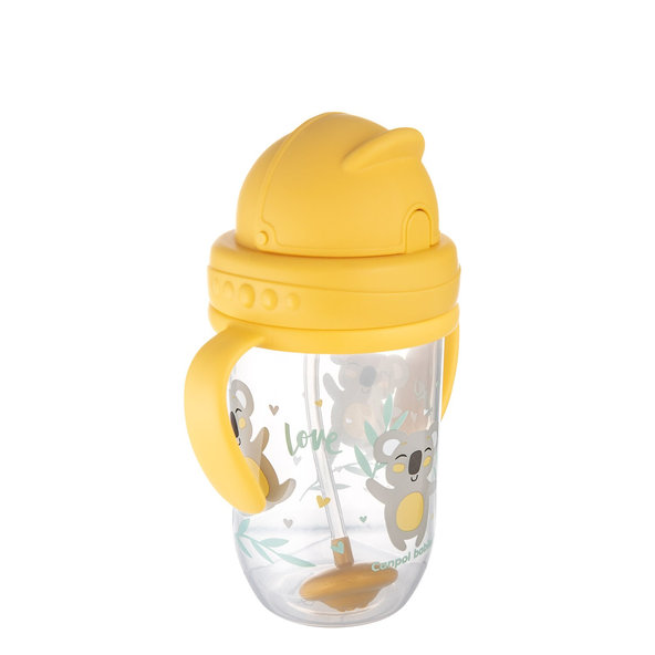CANPOL BABIES Hrnček netečúci so slamkou so závažím 270 ml 6m+ Exotic Animals žltý