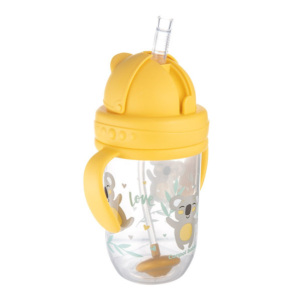 CANPOL BABIES Hrnček netečúci so slamkou so závažím 270 ml 6m+ Exotic Animals žltý