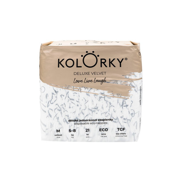 KOLORKY DELUXE VELVET Plienky jednorazové eko so zamatovým povrchom M (5-8 kg) 168 ks - MESAČNÁ ZÁSO