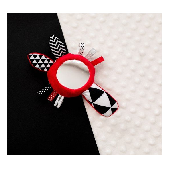 CANPOL BABIES Činka kontrastná pískacia so zrkadielkom Sensory