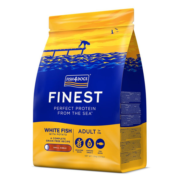 FISH4DOGS Granule malé pre dospelých psov Finest biela ryba so zemiakmi 1,5kg, 1+