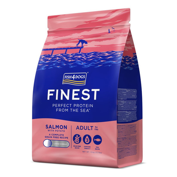 FISH4DOGS Granule malé pre dospelých psov Finest losos so zemiakmi 1,5kg, 1+