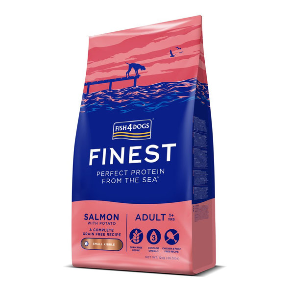 FISH4DOGS Granule malé pre dospelých psov Finest losos so zemiakmi 12kg, 1+