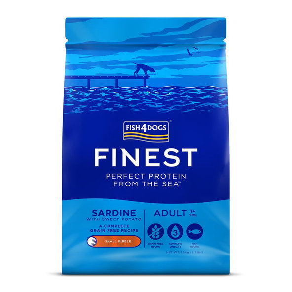 FISH4DOGS Granule malé pre dospelých psov Finest sardinka so sladkými zemiakmi 1,5kg, 1+