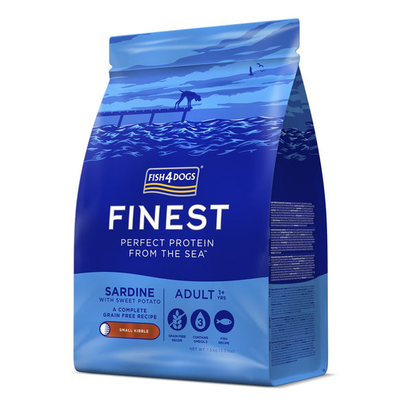 FISH4DOGS Granule malé pre dospelých psov Finest sardinka so sladkými zemiakmi 1,5kg, 1+
