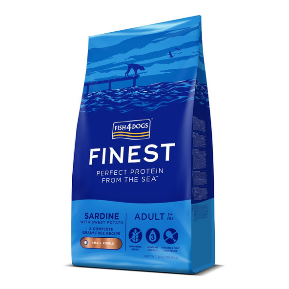 FISH4DOGS Granule malé pre dospelých psov Finest sardinka so sladkými zemiakmi 12kg, 1+