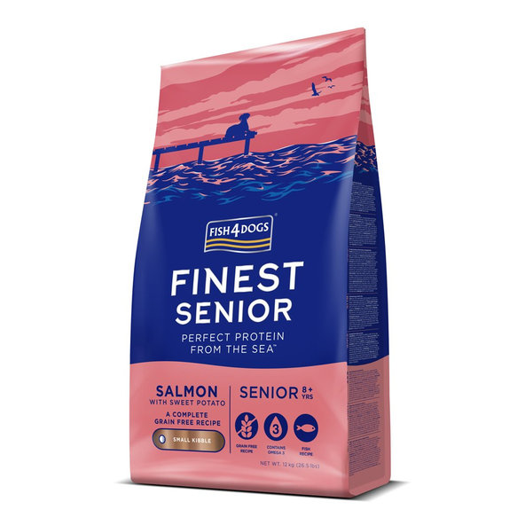FISH4DOGS Granule malé pre starších psov Finest losos so sladkými zemiakmi 12kg, 8+