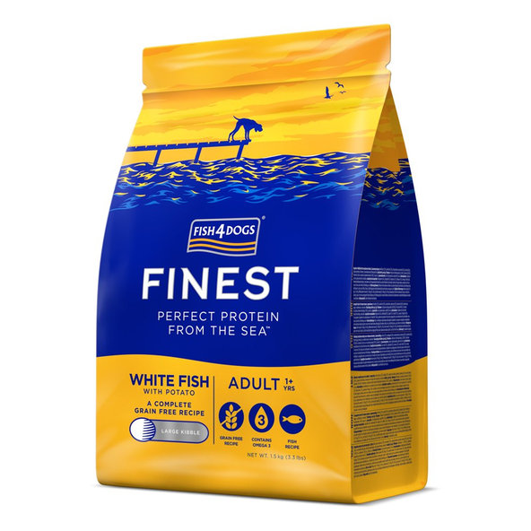 FISH4DOGS Granule veľké pre dospelých psov Finest biela ryba so zemiakmi 1,5kg, 1+